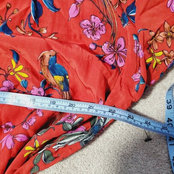 Elegant Floral Long Sleeve Dress - Vibrant Red - Picture 5 of 6